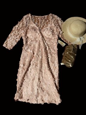 Eliza J Blush Pink 3D Floral Midi Wrap Dress